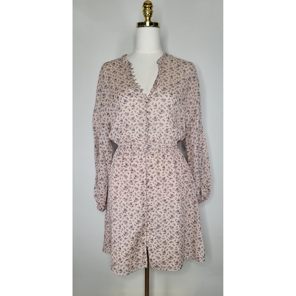 NWT Joie Galani Floral Long Sleeve Mini Dress Beige Ditsy Print Puff Sleeve S‎